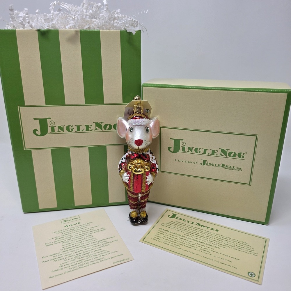 NIB JingleNog Willie Mouse Ornament #80489 Hand Blown & Painted in Poland